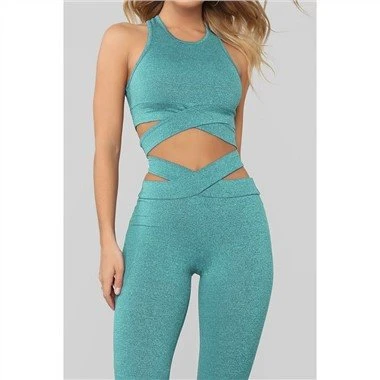 Green Crisscross Sports Bra thiab Leggings Teeb