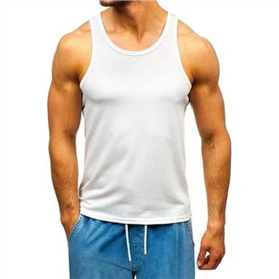 Dawb Txiv neej Khoom Crew Neck Sleeveless Top